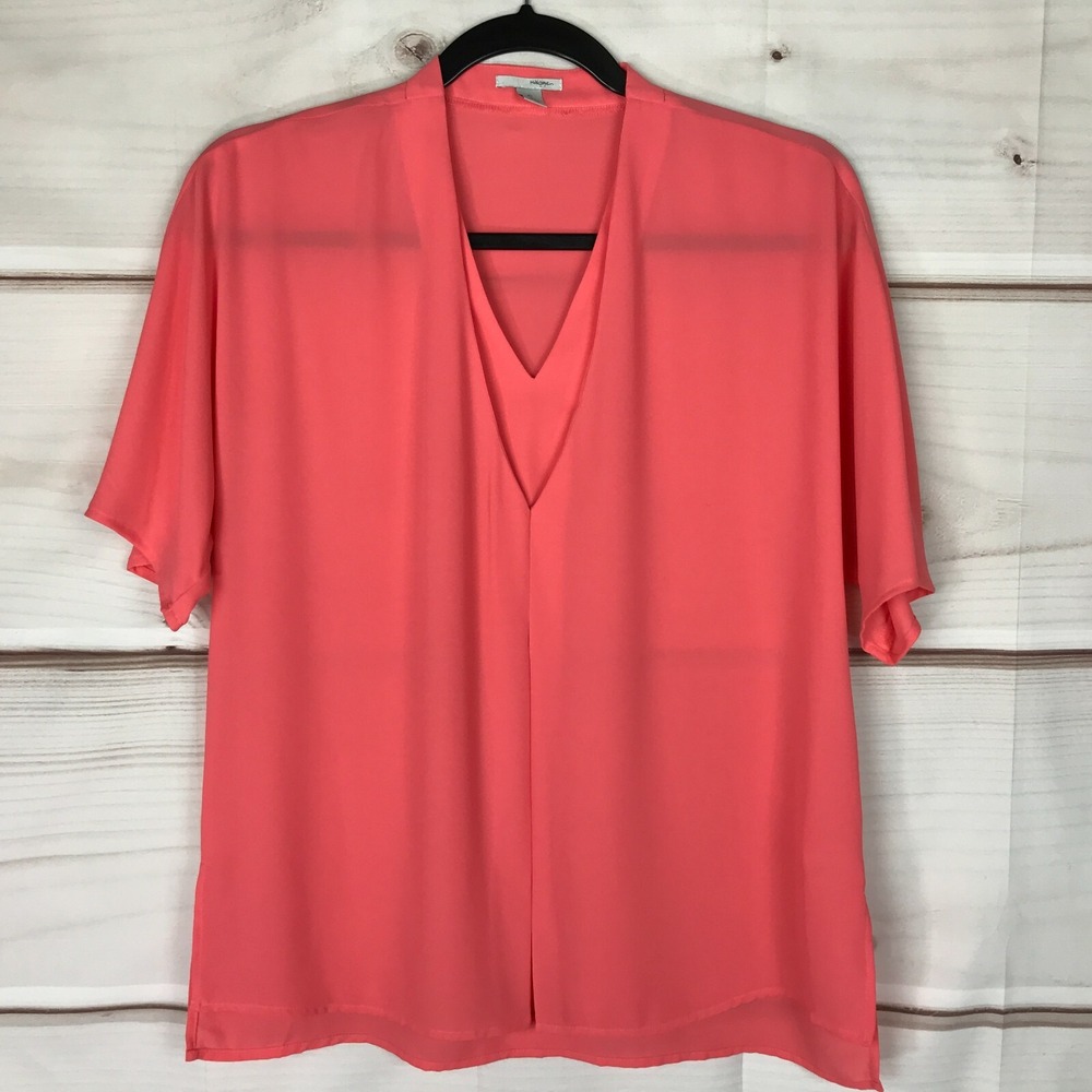 Halogen Top Womens XS Orange Blouse Short Sleeve Layered V-Neck Pullover Woven